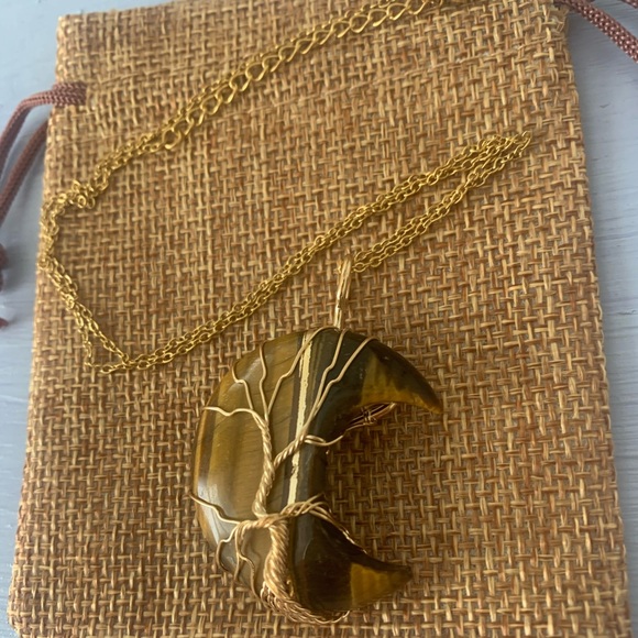 Tigers Eye Necklace Tigers Eye Pendant with Gold Plated Stainless Steel Chain - Picture 3 of 6